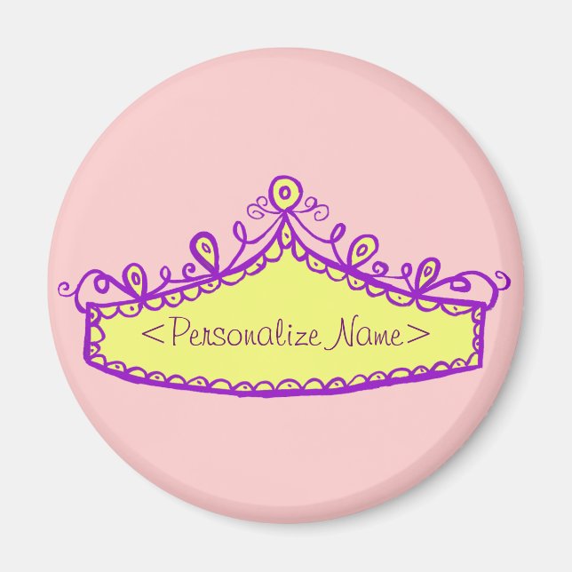 Princess Tiara Yellow Crown Custom Name Magnet (Front)