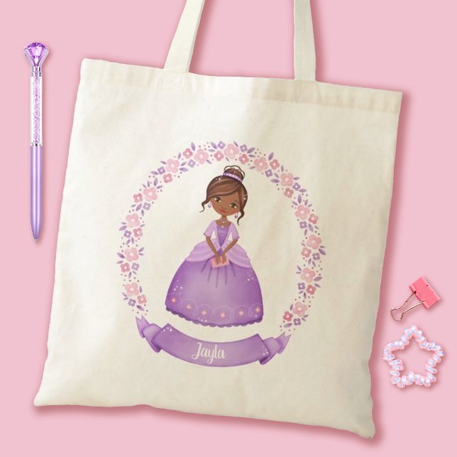 Princess Tote Bag (Cute Purple Princess tote bag. Personalize it with your girls name for a special gift.)