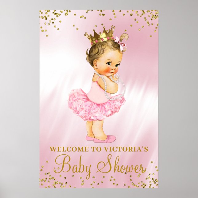Princess Tutu Baby Shower Welcome Sign Brunette (Front)