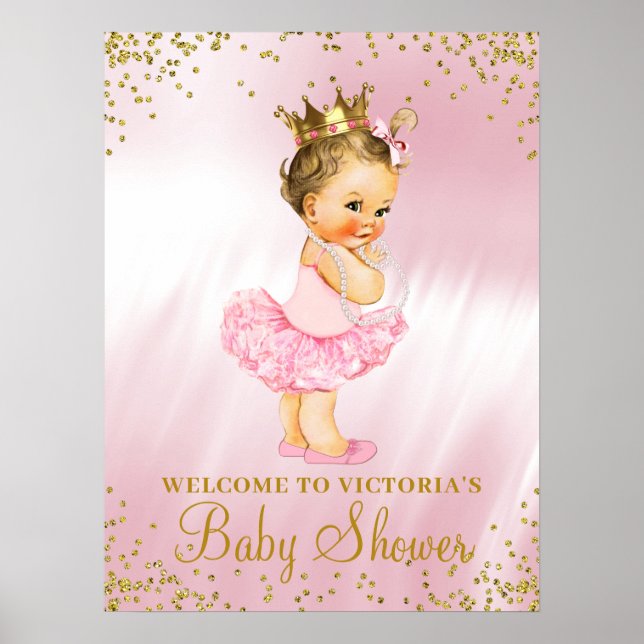 Princess Tutu Baby Shower Welcome Sign Brunette (Front)