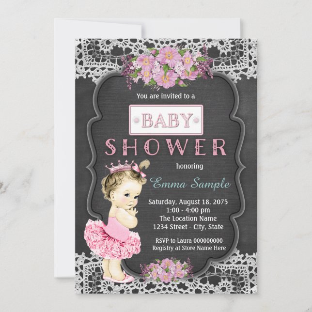 Princess Tutu Chalkboard Baby Girl Shower Invitation (Front)