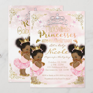 Princess Tutu Crown Ethnic Twin Girls Baby Shower Invitation