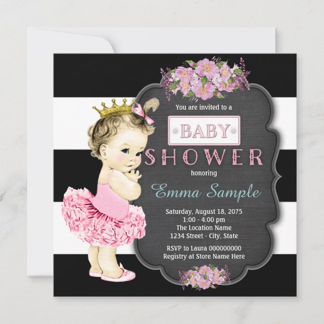 Princess Tutu Girls Chalkboard Baby Shower Invitation (Front)