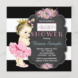 Princess Tutu Girls Chalkboard Baby Shower Invitation