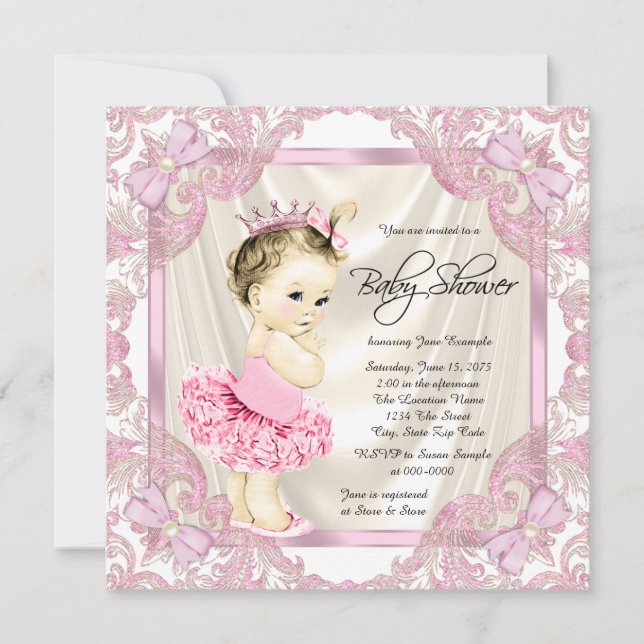 Princess Tutu Pearls Ballerina Baby Shower Invitation (Front)