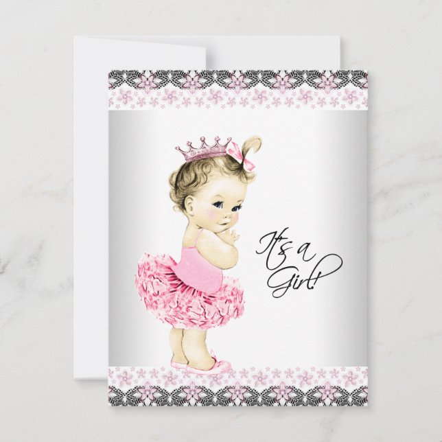 Princess Tutu Pink and Grey Baby Shower Invitation (Front)