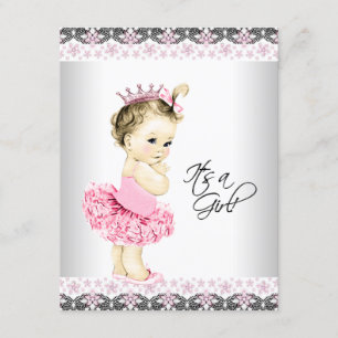 Princess Tutu Pink and Grey Baby Shower Invitation