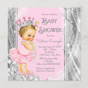 Princess Tutu Pink Silver Baby Shower Invitation