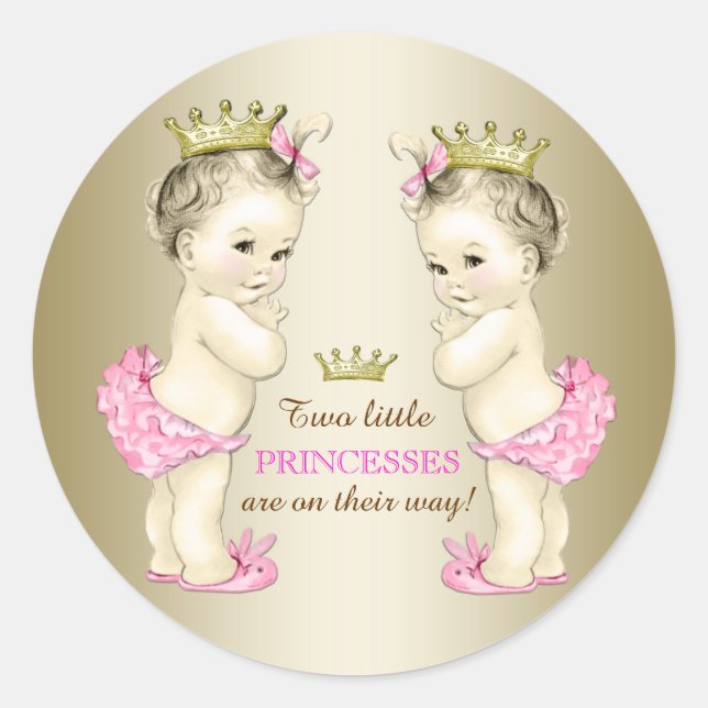 Princess Twin Girl Baby Shower Classic Round Sticker (Front)