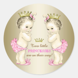Princess Twin Girl Baby Shower Classic Round Sticker