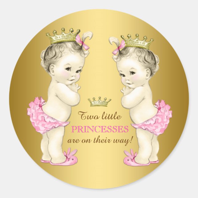 Princess Twin Girl Baby Shower Classic Round Sticker (Front)