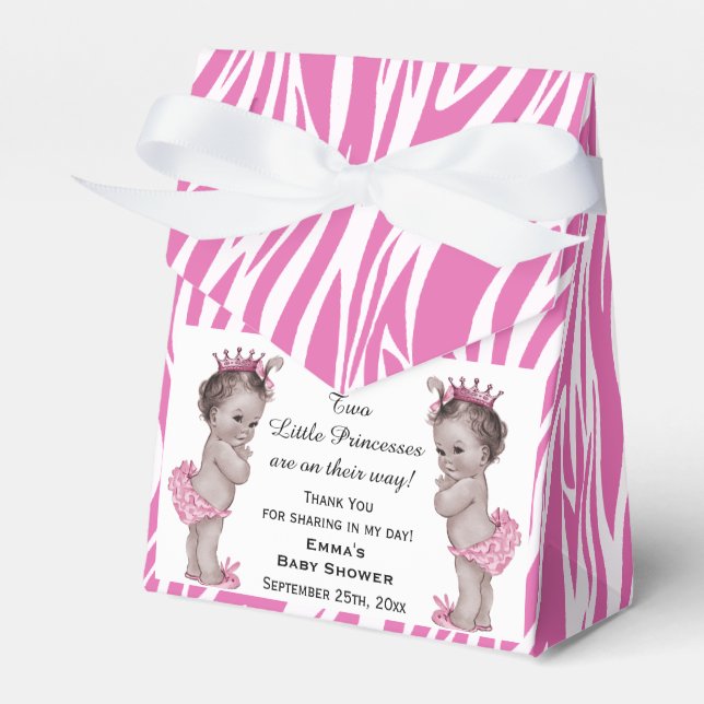 Princess Twins Baby Shower Pink Zebra Pattern Favour Box (Front Side)