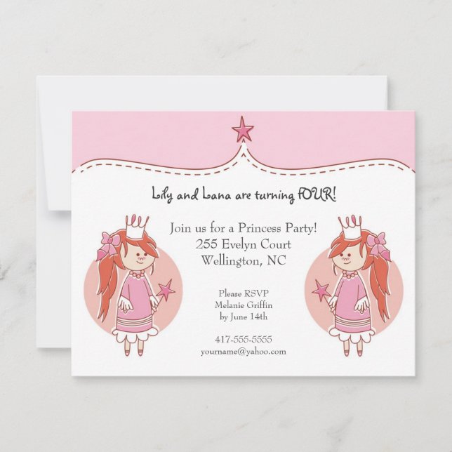 Princess Twins Birthday Party Invitations (Front)