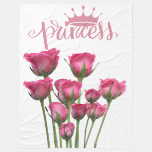 Princess Typography with Pink Roses Fleece Blanket