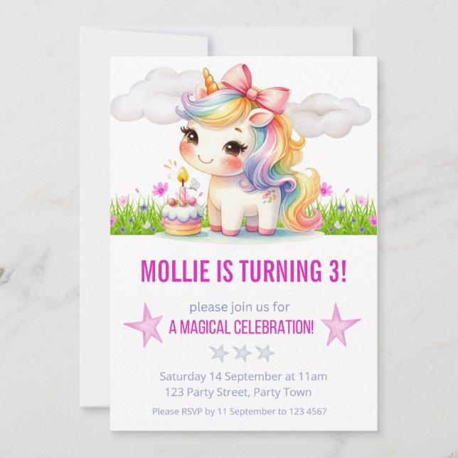 Princess Unicorn Birthday Party Invitation (Front)