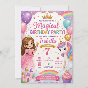 Princess Unicorn Birthday Party Invitation Magic