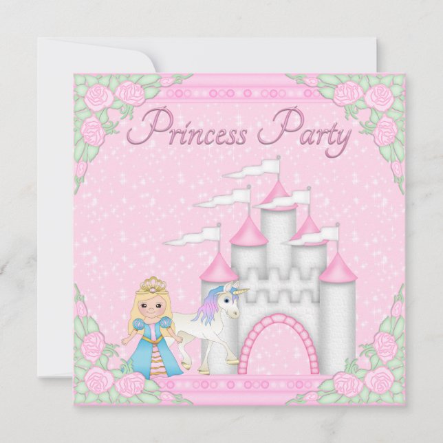 Princess, Unicorn & Castle Pink Princess Party Invitation (Front)