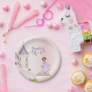 Princess Unicorn Dark Hair Purple Cute Birthday  Paper Plate