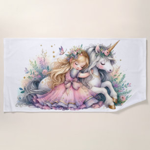 Princess Unicorn Pastel Fairytale Fantasy Beach Towel