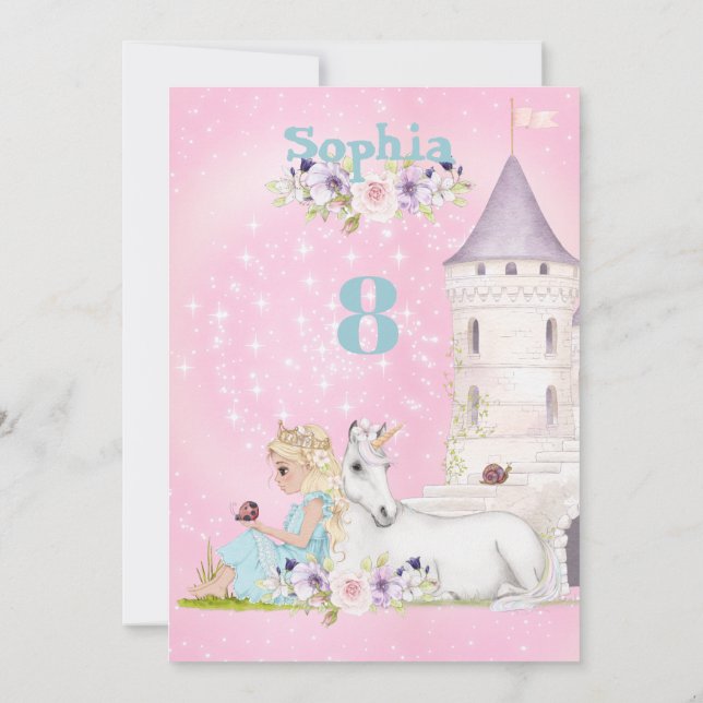 Princess Unicorn Stars Pink Cute Age Birthday  Invitation (Back)