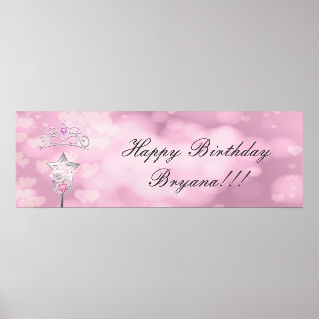 Princess Wand & Crown Custom Birthday Party Banner Poster (Front)