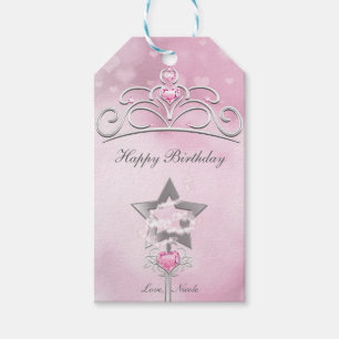 Princess Wand & Crown Silver Pink Party Gift Tag
