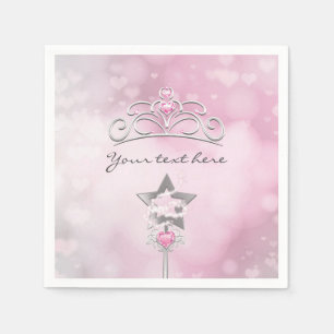 Princess Wand & Crown Silver Pink Party Napkins