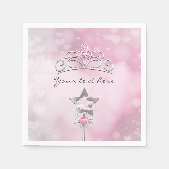 Princess Wand & Crown Silver Pink Party Napkins (Front)