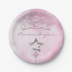 Princess Wand & Crown Silver Pink Party Plates