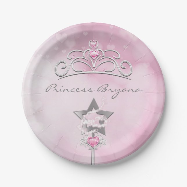 Princess Wand & Crown Silver Pink Party Plates (Front)