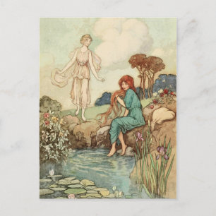 Princess Washing Hair in River Vintage Fairy Tale Postcard