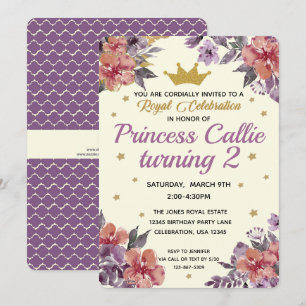 Princess Watercolor Floral & Gold Glitter Elegant Invitation
