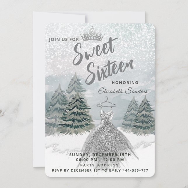 Princess Watercolor winter wonderland sweet 16  Invitation (Front)