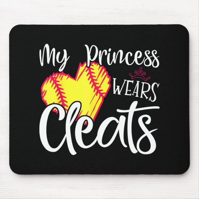 Princess Wears Cleats Softball Mum Dad Baseball Pl Mouse Mat (Front)