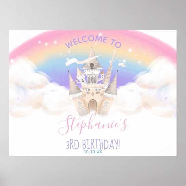 Princess Welcome Sign with Pastel Rainbow (Front)