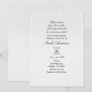 Princess White Damask Storybook Bridal Shower Invitation