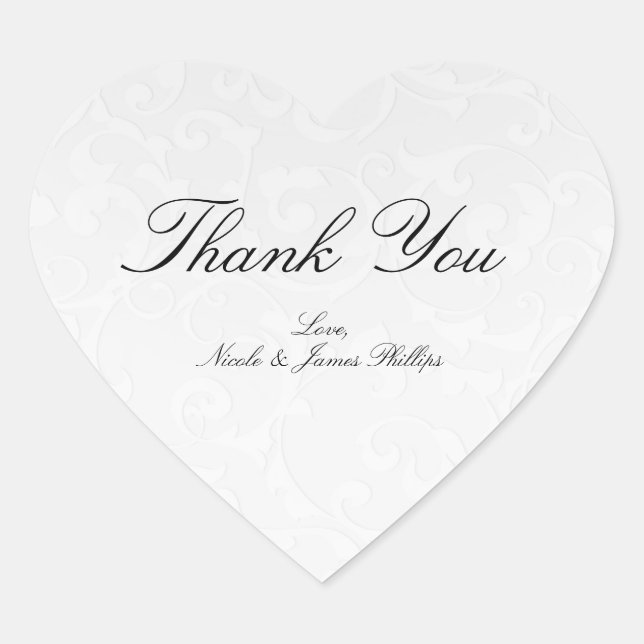 Princess White Damask Storybook Elegant Wedding Heart Sticker (Front)