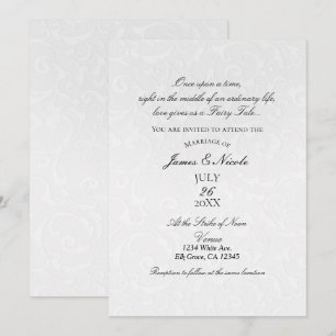 Princess White Damask Storybook Elegant Wedding Invitation