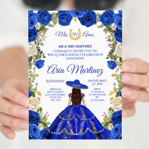 Princess White Navy Roses Charra 15 Invitation 2