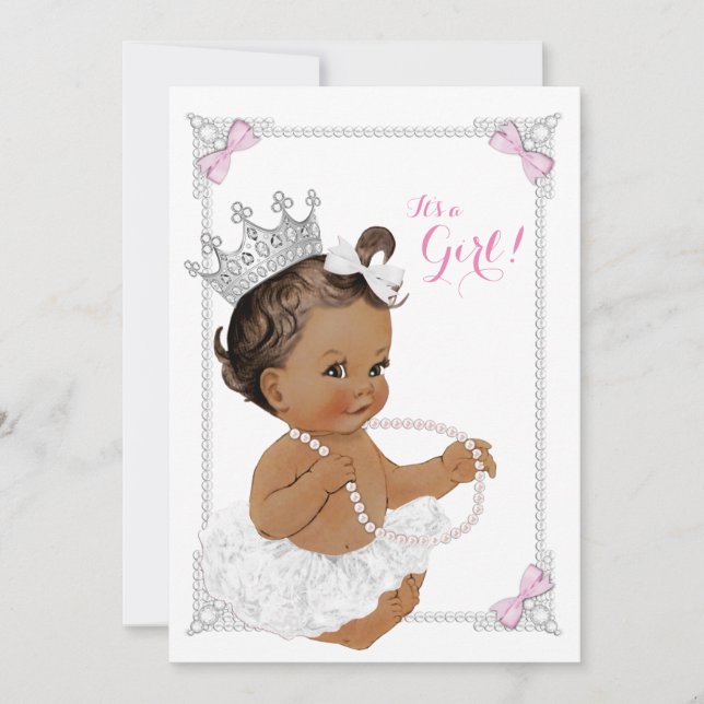 Princess White Tutu Pink Pearl Ethnic Baby Shower Invitation (Front)
