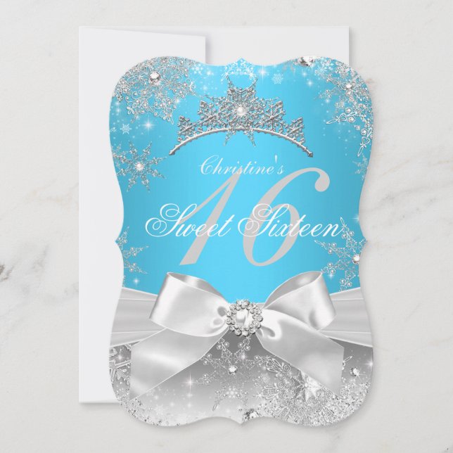 Princess Winter Wonderland Blue Sweet 16 Invitation (Front)