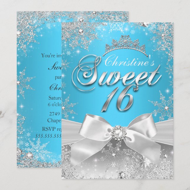 Princess Winter Wonderland Blue Sweet 16 Invite (Front/Back)