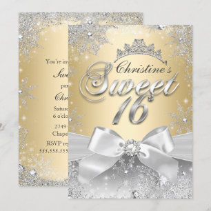 Princess Winter Wonderland Gold Sweet 16 Invite