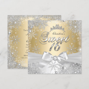 Princess Winter Wonderland Gold Sweet 16 Party Invitation