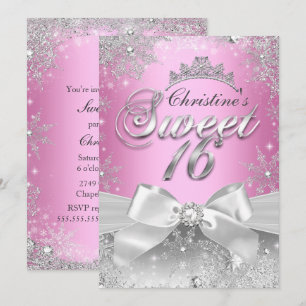 Princess Winter Wonderland Pink Sweet 16 Invite