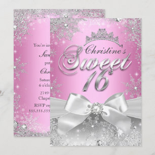 Princess Winter Wonderland Pink Sweet 16 Invite