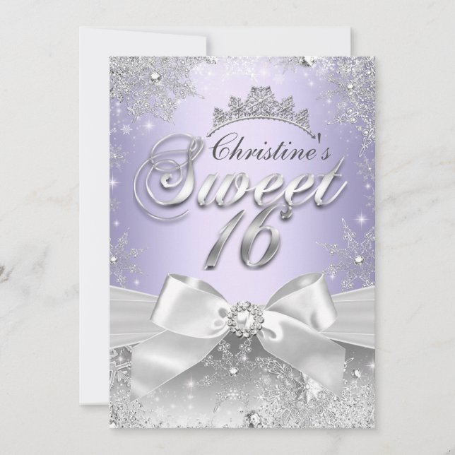Princess Winter Wonderland Purple Sweet 16 Invite (Front)