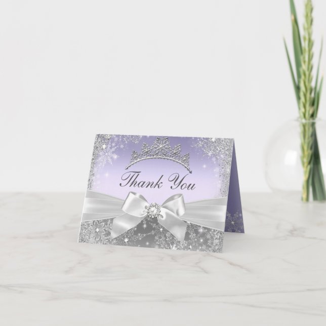 Princess Winter Wonderland Purple Thank You Card (Front)