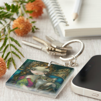 "Princess with a Maine Coon Cat" Keychain