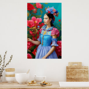 Princess with blue plaid dress poster